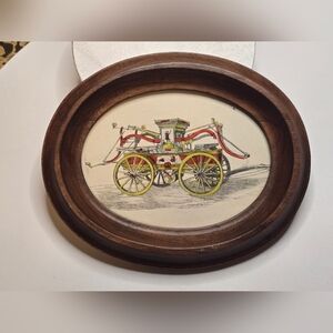 Vintage Solid Walnut Frame Pacific Old Fire Engine Photo [ Read Details ]